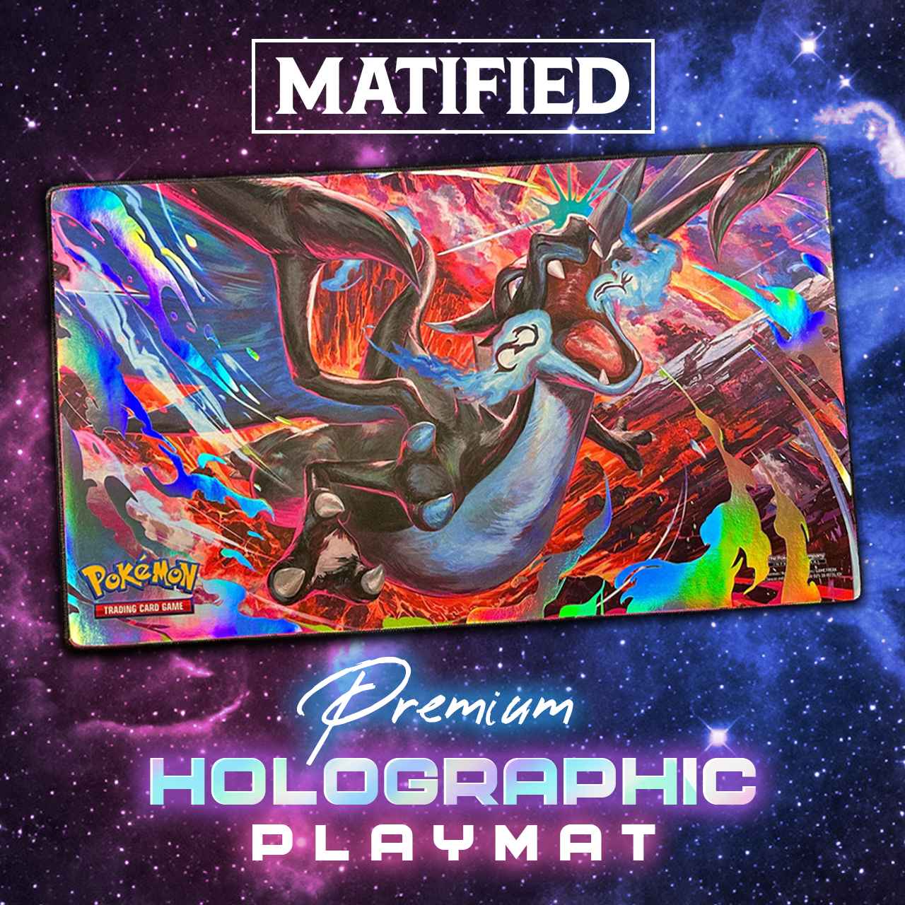 Foil "Pokmon TCG: Phantasmal Flames Charizard MEGA X" Playmat - Matified: Premium Custom Playmats Foil "Pokmon TCG: Phantasmal Flames Charizard MEGA X" Playmat - Matified: Premium Custom Playmats